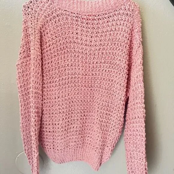 SweaterLand Pink Knitted Sweater M/L crew neck soft texture - Picture 3 of 7
